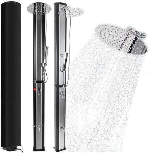Steinkirch Solardusche Gartendusche Aussendusche Edelstahl Campingdusche 40l Outdoor Dusche Warmwasser Gartensolardusche Winterfest Handbrause Wasserhahn Thermometer XL Regenduschkopf 30 cm