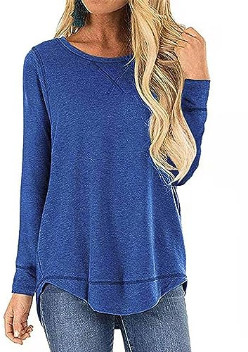 Camiseta Manga Larga Mujer Camisas Sueltas Cuello Redondo Casual Túnica Tops Blusa Invierno Elegante pulóver Largo Color Sólido T-Shirt Sudadera Suéter Otoño Primavera