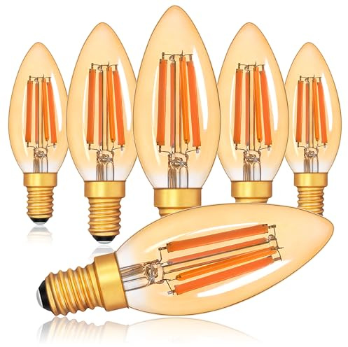 Century Light Lampadina a LED E14, dimmerabile, Edison, vintage, C35, E14, 6 W, sostituisce lampadina da 60 Watt, 2200 K, bella luce calda, 550 lm, lampadina decorativa per lampadari sospesi, 6 pezzi