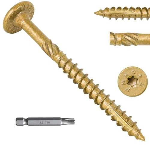 FMhotu 2-7/8 Inch Heavy-Duty Outdoor Wood Screws Assortment Fastener Kit, 50Pcs Star Drive Deck Screws, Rust Resistant Timber Screws for Timber/Log/Landscaping Wood (#14 x 2-7/8 Tan)