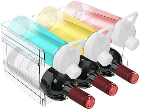 Portabottiglie Vino Impilabile, Plastica, Portabottiglie da Frigo per Bottiglie di Vino,Può Contenere Fino A 6 Bottiglie, per Piano di Lavoro Della Cucina, Armadio, Ufficio, Bottiglie, Confezione Da 2