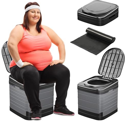 Upgrade XXL tragbare Toilette für Erwachsene Camping, 44 x 40 x 40 cm, große tragbare faltbare Toilette mit Deckel, perfekt für Camping, Wandern, Angeln, Reisen, lange Reisen, Strand, Wohnmobil,