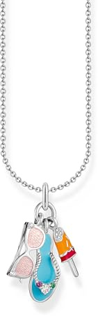 THOMAS SABO Kette mit buntem Triple-Anhänger Silber 925 Sterlingsilber, Geschwärzt, Kaltemail
