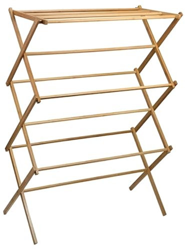 Optimal Products Bamboo Wood Cloth Drying Concertina Classic 3 Tier Airier Folding Airer Foldable (Natural)