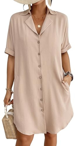 Bsubseach Baddräkt Cover Ups Bikini Baddräkt Coverup för Damer med Knappar Strandklänning Skjorta, Khaki, M