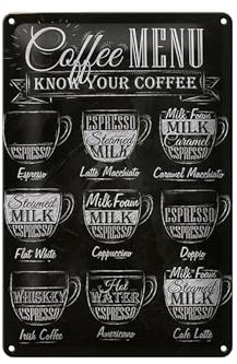Scudo Lamiera 20x30cm - Made IN Germania - Caffè Menu Espresso Latte Piatto Metallo Decorazione Targa di Latta