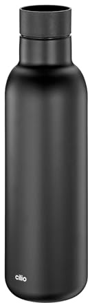 cilio Termo Deluxe | Botella térmica de acero inoxidable | cierre de agua 360° | sistema de doble pared | a prueba de roturas y fugas | 18 h caliente y 24 h frío | 450 ml, altura: 23 cm | negro | Botella térmica de doble pared de acero inoxidable carbónico irrompible 18 h caliente 24 h frío