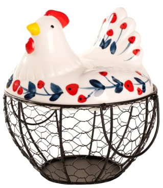 Keramik-Ei-Aufbewahrungskorb mit Huhn Design, hält 20-25 Eier, Ei-Halter, Organizer-Container, Eier-Korb-Halter