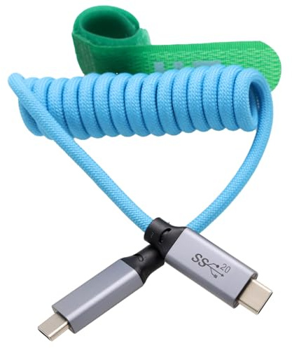 HangTon USB Typ C 20Gbps 100W 4K60 Daten Netzteil Videokabel für SSD BMPCC ZCAM R5 R6 A7C FX3 Kamera iPhone 15 iPad MacBook Pro Phone Laptop Monitor, spiralgeflochten, 30cm