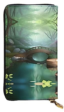 Wzywhj Portefeuille en cuir pour femme avec plusieurs compartiments et fermeture éclair Motif Little Bridge in The East Prints, Noir , Taille unique