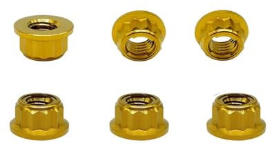 RISON-Titanium 6 Stück Titan Mutter M10x1.25mm, Bi-Hex Kettenradmutter Sechskantmutter 12PT Flansch Kontermutter Sicherungsmuttern Selbstsichernde Muttern für Fahrrad, Motorrad