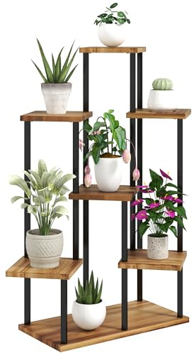 Outsunny Pflanzenständer mit 5 Etagen, für drinnen und draußen, gestufte Ecke, Stahlholz, Pflanzenregal für mehrere Pflanzen, hoher Blumenständer, Ausstellungsregal für Garten, Terrasse, Balkon