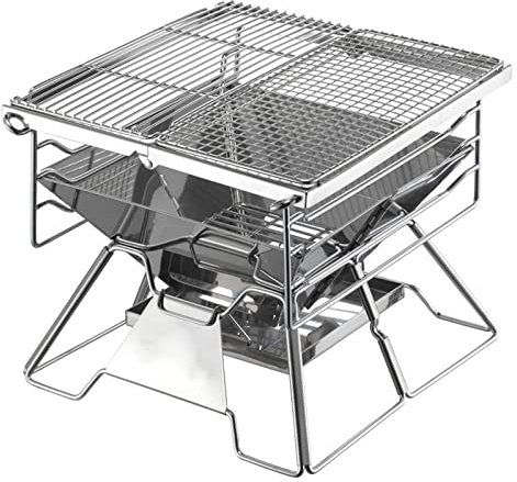 Barbecue à charbon de bois portable en acier inoxydable pour camping en plein air avec sac de transport