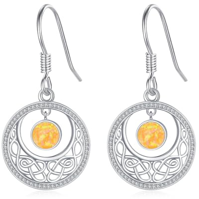 Keltische Mondohrringe für Damen, 925 Sterling Silber, Keltische Mondanhänger-Ohrringe mit Opal, Hypoallergener Keltischer Schmuck, Muttertag Geschenk für Frauen Mama Ehefrau beste Freundin