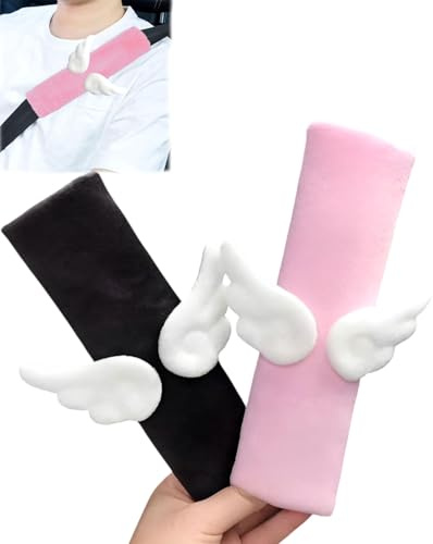 CULEB 2 Pièces Voiture Protège Ceinture Sécurité Coussin,Coussinets Ceinture Sécurité Angel Wings,Coussinets Ceinture Sécurité Amovibles Doux Confortables pour Adultes Enfants Protéger Cou/Epaule