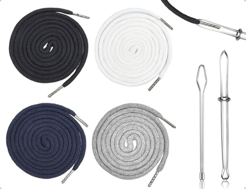 Emezddo 4 Stück Kordelband,Kordelzüge für Jogginghose,Kapuzenjacken Band,Hoodie-Schnur mit Durchziehnadel,verwendet für Badeshorts Sweatshirts Jacken Mäntel(Weiß,Schwarz,Grau,Marineblau,130 cm)