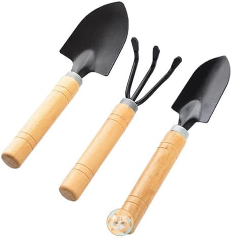 Attrezzi da giardino, attrezzi da giardinaggio, pala da giardino, set di cazzuola, 3 pezzi Mini attrezzo da giardinaggio portatile Testa in metallo Pala Rastrello Vanga Pianta Set di attrezzi da giard