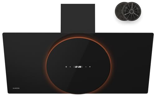 Klarstein Total Eclipse Dunstabzugshaube - 90 cm Kopffreihaube, 600 m³/h, Touch-Steuerung, Energieeffizienz A, LED-Beleuchtung 3000 K-6500 K, Aktivkohlefilter, Schwarz, Abluft & Umluft