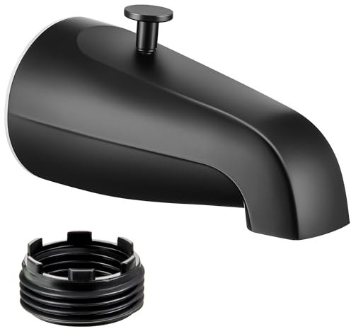 Enhon Tub Spout with Rear Diverter, Bathtub Spout Fitting 1/2-Inch or 3/4-Inch IPS, 5-1/4 Inch Length Bathroom Bathtub Faucet with Adapter(Matte Black,Without Handheld Shower Fitting)
