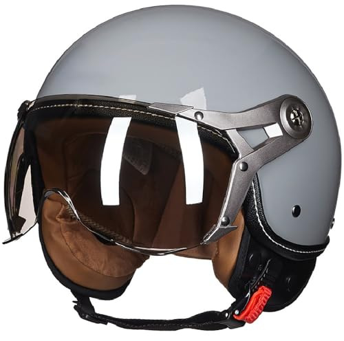 Vintage Jet-Helm mit Visier, Retro Motorrad-Helm Roller-Helm Scooter-Helm für Herren und Damen, ECE-Zertifizierung Moped Mofa-Helm Chopper Pilot Biker Helmet