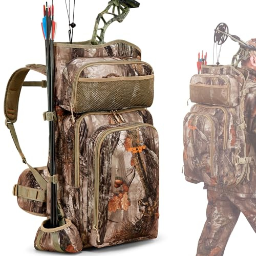 NewView Camo Bogenjagd Rucksack für Männer und Frauen, Sattel Jagd Rucksack mit Bogenhalter, Elch und Hirsch Jagdtasche (Baumtarnung)