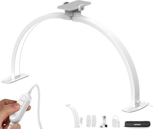 NEEWER BASICS 29” Lampada Unghie a Mezzaluna da Scrivania, Luce Arco Tavolo 36W per Nail Tech, Luce Manicure LED a Mezzo Anello con Portatelefono per Trucco Bellezza Tatuaggi Riprese dall'Alto, HM02-D