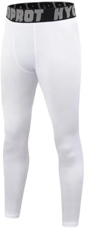 HYCOPROT Youth Boys' Compression Pants Tights Breathable Kids Leggings Athletic Sports Quick Dry Base Layer Childrens Underpants for Running Football Basketball White