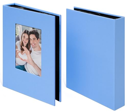 Hiwhy Álbum de Fotos 2 Pack con 48 Bolsillos, Cubierta de Lino y Ventana Personalizable, Apto para Fotos de 10x15 cm, Páginas Negras de Archivo, Azul