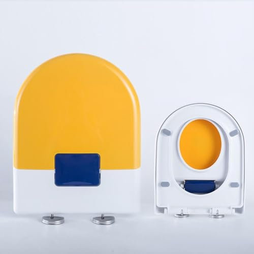 Wttfc Famiglie Copriwater Universali U/D Forma,Tavoletta WC per Bambini, Coperchio Water con Chiusura Rallentata, ASSE WC in Pp Montaggio Rapido,Coperchio per WC Familiare,45 * 36cm,Giallo
