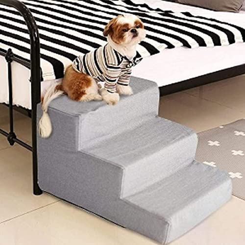 Youyijia Hundetreppe 3 Stufen Haustiertreppe für Bett 45 x 35 x 30 cm Haustiertreppe Haustierleiter mit waschbarem, rutschfestem Plüschbezug für Hunde und Katzen (Grey, 45x35x30CM, 3)
