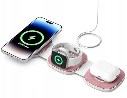 Chargeur magnétique à induction 3 en 1 pour iPhone, Apple Watch, AirPods – Pliable, Sans fil, Qi, USB-C, Rose