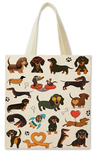 Onperpoe Sac en tissu imprimé teckel Sac en tissu Sac de transport Femmes Sac de courses Sacs en tissu Sac fourre-tout en toile esthétique Sacs de transport Sac en coton Sac en lin Cadeau pour les