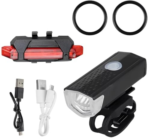 Tomedeks Kit illuminazione bicicletta - Luce anteriore + luce posteriore bici da corsa,Nuovo impermeabile con cavo dati USB,Adatto per mountain bike, biciclette, accessori，Stile 1