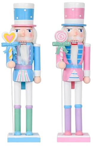 OUNONA 2 pezzi di tradizionali pupazzi di legno schiaccianoci color pastello, statuette di soldatini di caramelle natalizie per bomboniere per le feste di Natale e d'inverno