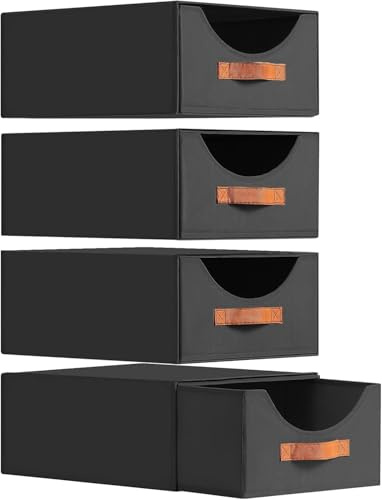 Homsorout Schubladenschrank Ordnungssystem - 4 Stück Aufbewahrungs Schubladenboxen Aufbewahrungsbox Stoff Faltboxen, 40 x 32 x 17cm Kleiderschrank Organizer für Schrank, Dokumente, Schwarz