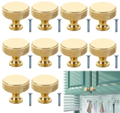 Yupaluz Gold Drawer Knobs, 10PCS Gold Door Knobs, Wardrobe Handles, Golden Knob Modern Handles for Drawer Dresser, Cupboard and Wardrobe