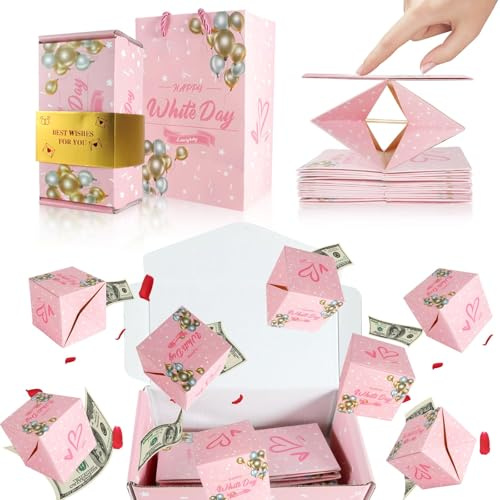 Überraschungsbox mit 10 Faltschachteln, Faltbare Pop Up Geschenkbox | Explosion Geschenkbox, Überraschungs Explosionsbox für Hochzeiten, Valentinstag, Hochzeitstag