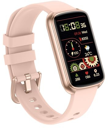 Runlio Fitness Trackers, 1.47 Inch Fitness Watch, Touchscreen Smart Watch with Thin Smartband Design, 5ATM Waterproof Pedometer Step Counter Watch, SPO2 Heart Rate Monitor for Android/iOS, rose