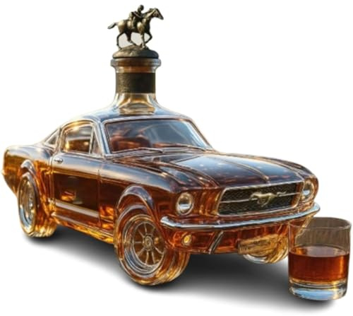 Decantador de whisky vintage de coche de carreras con tapón, botella de vidrio con diseño de coche deportivo clásico para conocedores y coleccionistas