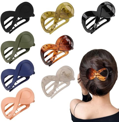 FFWTPY 8 Pièces Pinces à Cheveux Forme Huit Crabe Accessoires Coiffure Chignon Griffe Cheveux Épais Attache Élégante Multicolore (SET C)