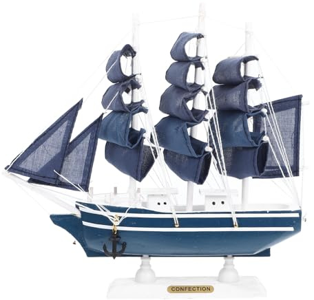 GETAJGHSD Modelo de Barco de Madera Vintage 24cm para Decoración Náutica del Hogar, Adorno Artesanal para Sala, Oficina y Bar, Detalles en Tela No Tejida, Pieza Decorativa Varios Estilos