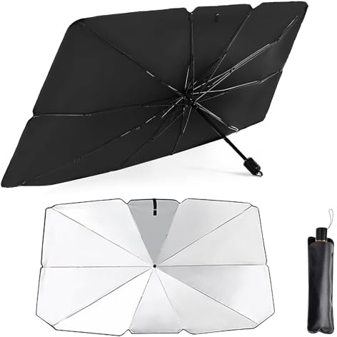 Car Windshield Sunshade Umbrella, Foldable 360° Rotatable Bendable Support Rod, UV Heat Blocking Windscreen Sun Shade for Cars SUV Vans