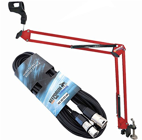 keepdrum NB35 RD Rot Gelenkarm Mikrofonstativ + 6m XLR Mikrofonkabel