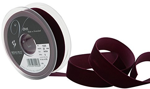 Berisfords Velvet Ribbon, Burgundy, 2.2 cm x 500 cm