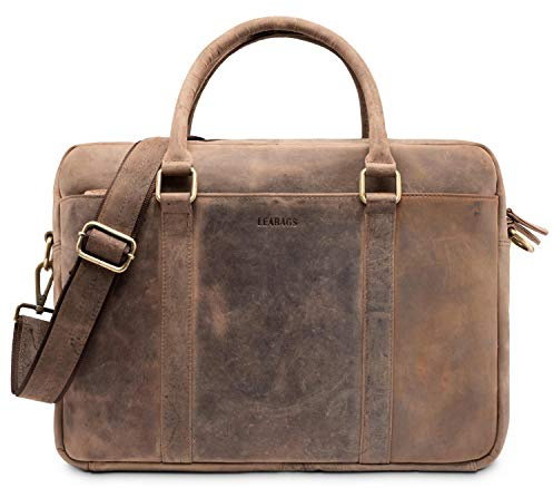 LEABAGS Leder Aktentasche Herren & Damen I Echtleder Laptoptasche bis 16 Zoll I Umhängetasche mit Schultergurt I Schultertasche I Messenger Bag I Arbeitstasche I Lehrertasche