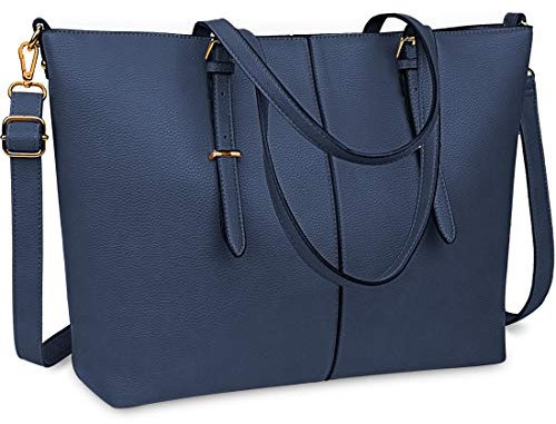 NUBILY Laptop Damen Handtasche 15,6 Zoll Shopper Handtasche Blau Elegant Leder Taschen Große Leichte Frauen Handtasche für Business/Schule/Einkauf