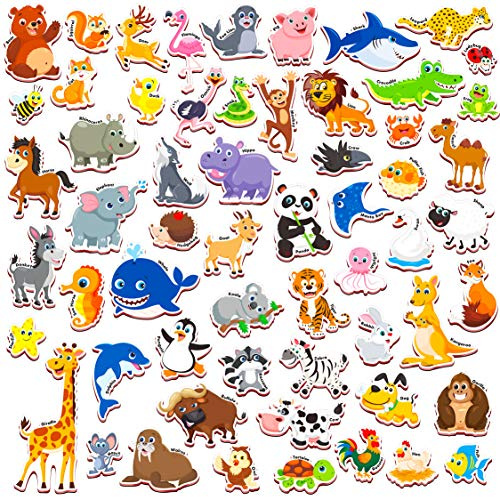 SpriteGru 60 PCS Cartoon Animals Zoo Magnets For Toddlers Kids, Perfect Preschool Learning