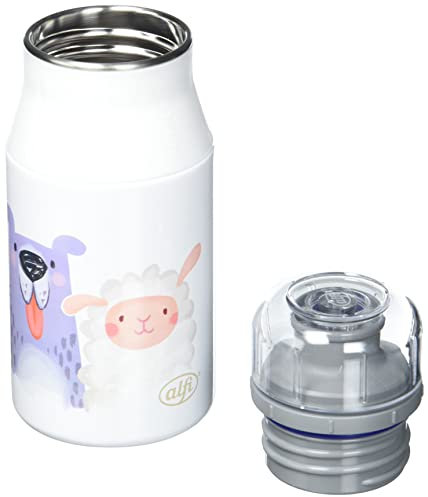 alfi KIDS BOTTLE 400ml, cute animals, Kindertrinkflasche aus Edelstahl, absolut dicht mit Drehverschluss, leicht und robuste Flasche, für Kohlensäure, ohne Fingerabdrücke, BPA-frei