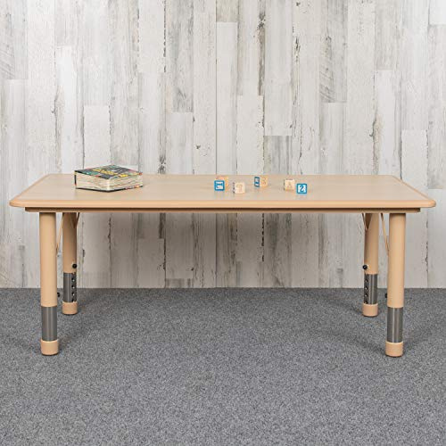 EMMA + OLIVER Adjustable Kids Activity Table for Home Use, Height-Adjustable Classroom Table for Kids, 23.625 W x 47.25 D x 14.5-23.5 H, Natural