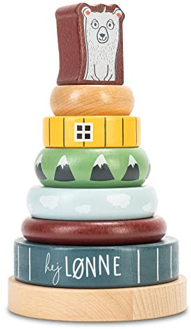 HEJ LØNNE Stapelturm Holz Ringe - Lernspielzeug mit 7 Steckteilen - Holzturm Baby - Förderung von Motorik und Koordination - Baby Spielzeug ab 1 Jahr